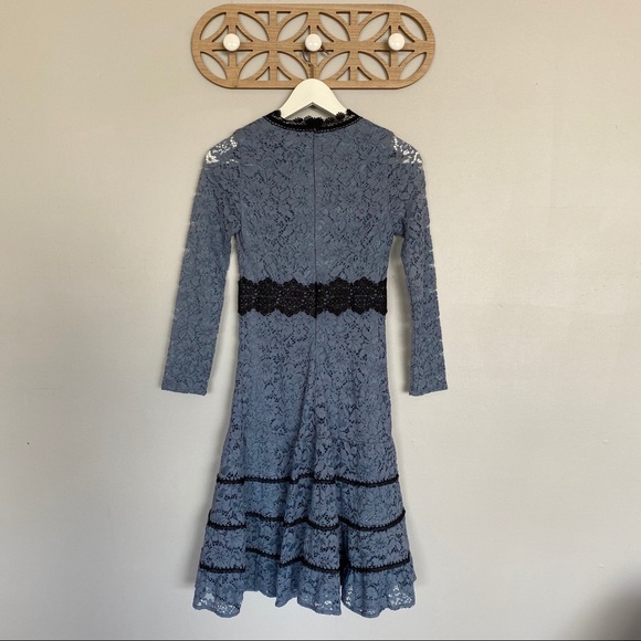 Metisu Blue Hollow Cutout Lace Swing Midi Dress Blue Sz Small - Picture 8 of 12
